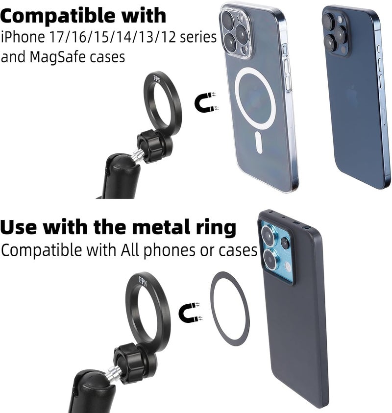 FPN Magnetic Phone Holder Base for RAM Mounts, 1" (25mm) Ball Mount for Magsafe- Long Aluminum B Size Double Socket Arm, Compatible with iPhone 17/16/15/14/13/12 Series - Image 4